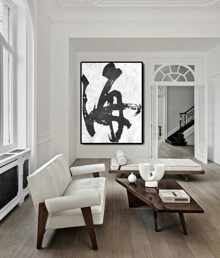 Handmade Painting Large Abstract Art,Black And White Minimal Painting On Canvas - Acrylic Painting Wall Art